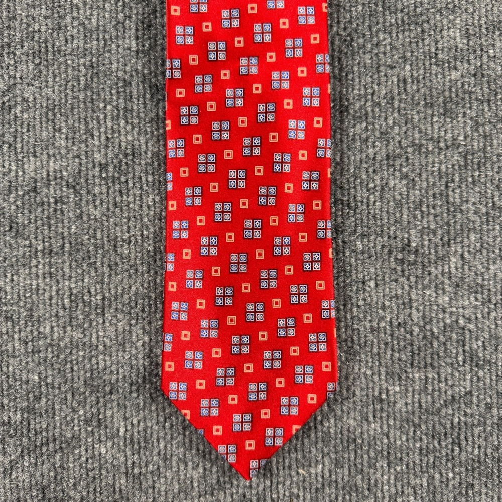 Ermenegildo Zegna Red Geometric Medallion Silk Tie Made in Italy Mens 3.5" x 58"